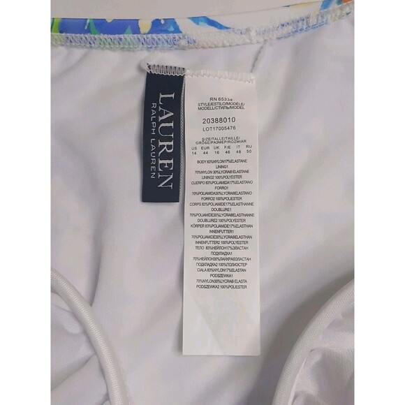 LAUREN Ralph Lauren Swimsuit Sz 14 Ruffle V-neck One Piece Multi Print $160 NWT - Picture 14 of 16